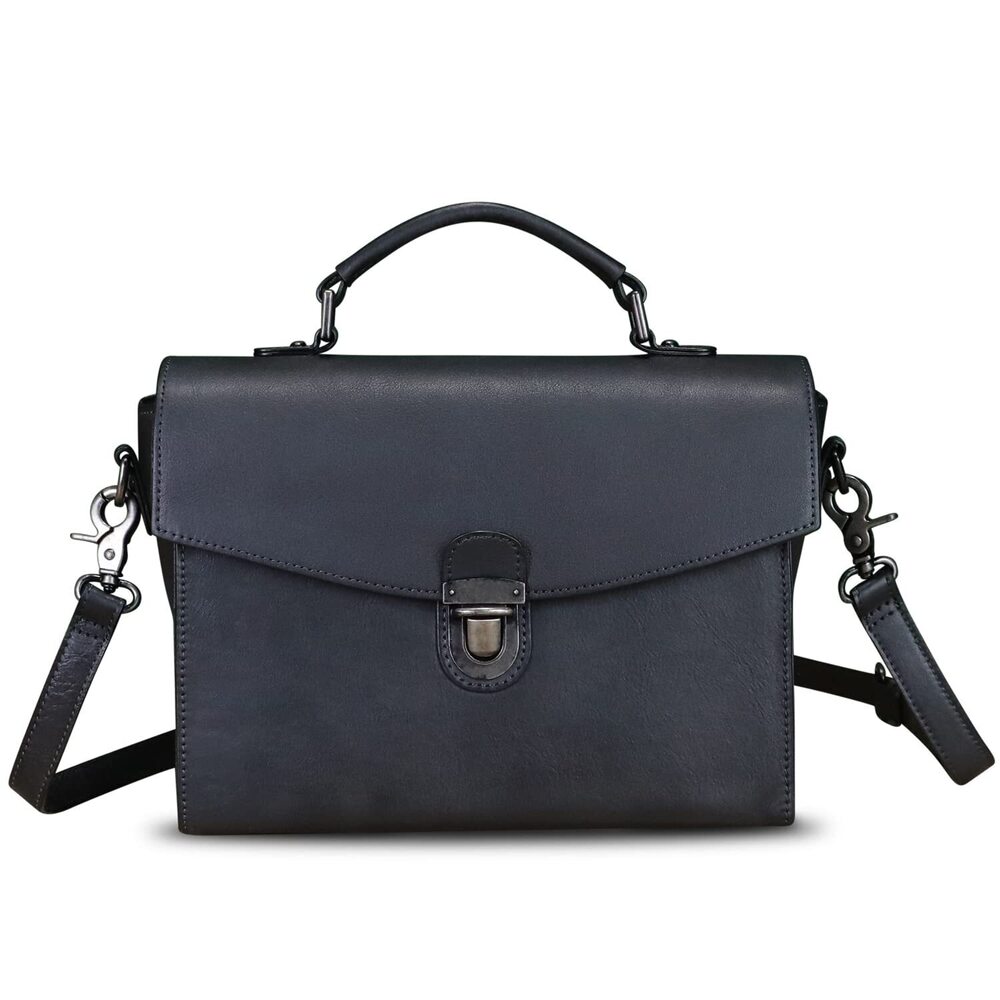 2897 Leather Satchel Purse Vintage Handmade Top Handle Handbag Retro